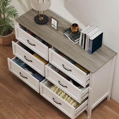 Gizoon 2-Piece Bedroom Furniture Set, Includes 44.8" H 5 Drawer Dresser and 43.3" W 6 Chest of Drawers, Modern Bedroom Dresser Set, with Smooth Rail, Metal Handles, Anti-tip Device, Grey Tabletop