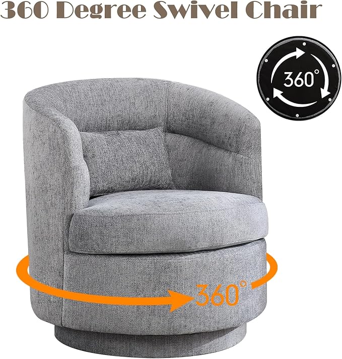 CANMOV Swivel Accent Chair Set of 2, 360 Degree Round Swivel Barrel Chair with Pillow, Upholstered Comfy Barrel Armchair Single Club Sofa Chair for Living Room, Bedroom, Reading Room,Dark Grey