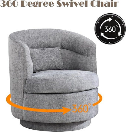 CANMOV Swivel Accent Chair Set of 2, 360 Degree Round Swivel Barrel Chair with Pillow, Upholstered Comfy Barrel Armchair Single Club Sofa Chair for Living Room, Bedroom, Reading Room,Dark Grey