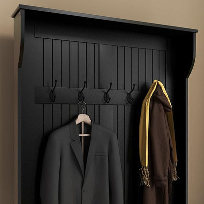 HOMCOM 3-In-1 Hall Tree with Shoe Storage, Standing Coat Rack with Shoe Bench, Entryway Organizer with Five Hooks, Black