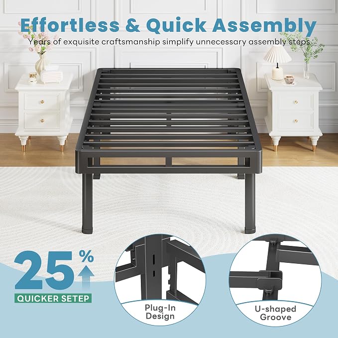 NKZ Box Spring Twin Size, 14 inch All-in-One Box Spring with 6 Legs for Twin Bed, 4000lbs Heavy Duty Metal Mattress Foundation with Fabric Cover, Noise Free, Easy Assembly, Black