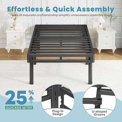 NKZ Twin XL Box Spring, 14 inch All-in-One Box Spring with 6 Round Corner Legs, 4000lbs Heavy Duty Metal Mattress Foundation with Fabric Cover, Noise Free, Easy Assembly, Black