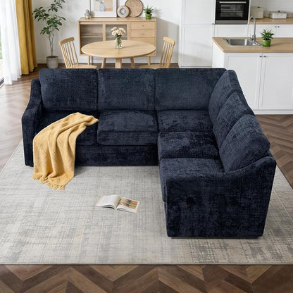 89" Chenille Sectional Sofa with High Density Sponge, Modern 5-Seats Corner Couch with Deep Seat, Comfy Modular L Shaped Couch with Comfortable Back Cushions for Living Room, Blue