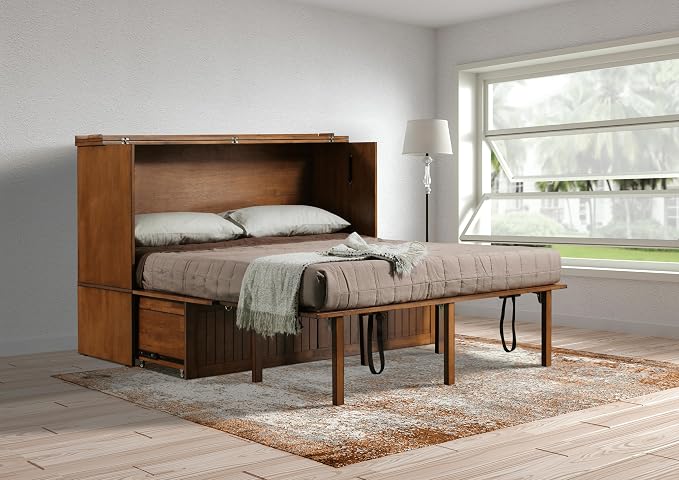 Mega Solutions Murphybedz Tuscany Murphy Cabinet Chest Bed with Charging Station 6 Inch (Scandinavian Oak, Queen)