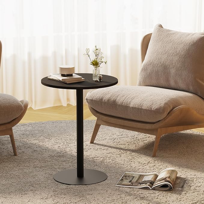 C Shaped Side Table, Round End Table, Tv Trays Table for Couch, Small Snack Table with Metal Leg for Living Room, Bedroom, Bedside, Sofa and Office (Black)