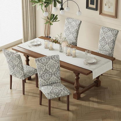 MALOL Dining Chairs Set of 6, High Back Dining Chair with Wood Legs and Nailhead Trim, Modern Padded Kitchen Room Chairs for Dining Room/Restaurant, White/Grey