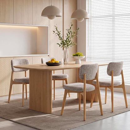 COLAMY Dining Chairs Set of 6, Modern Upholstered Kitchen Room Chairs with Solid Natural Oak Wood Legs, 5-Min Easy Assembly Anti-Wobble, High-Weight Fabric Farmhouse Side Chair, 300lbs,Oak,Oatmeal