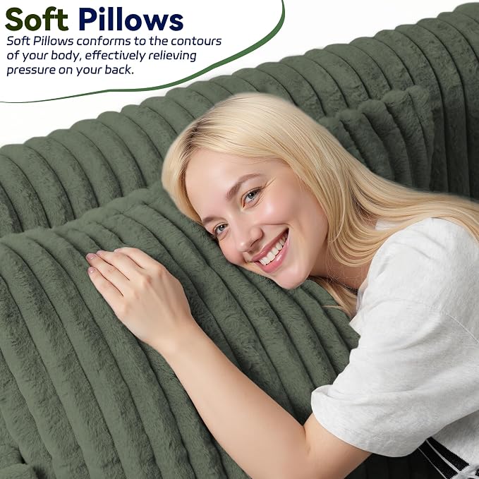 HABUTWAY 78" Loveseat Boneless Couch, 4-in-1 Convertible Sofa Bed, Plush Fur Folding Futon Sofa Bed Couches with 2 Pillows for Living Room, High-Density Foam Support, No Assembly Required, Green