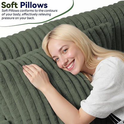 HABUTWAY 78" Loveseat Boneless Couch, 4-in-1 Convertible Sofa Bed, Plush Fur Folding Futon Sofa Bed Couches with 2 Pillows for Living Room, High-Density Foam Support, No Assembly Required, Green