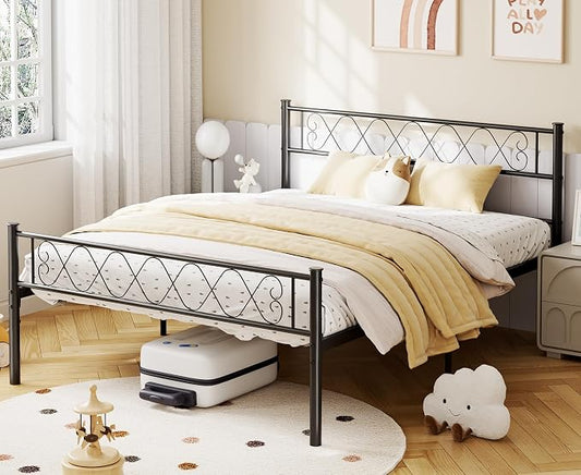 GarveeHome Queen Size Bed Frame, Metal Platform Bed Frame with Headboard and Footboard, 12.2 in Bed Frame with Strong Metal Slats Support, Under Bed Storage, No Box Spring Needed, Black
