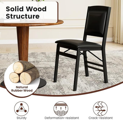Giantex Folding Dining Chairs Set of 4, Black Wood Kitchen Chair w/Padded Seat, Solid Wood Frame, Max Load 400 Lbs, No Assembly, Easy to Store Foldable Wooden Dining Chairs for Apartment, Small Space