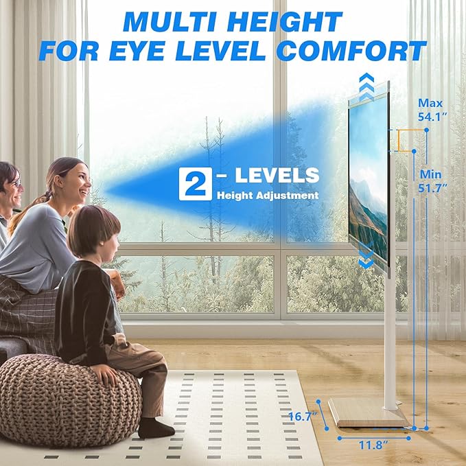 Rfiver Swivel Floor TV Stand with Mount for 32-65 inch TVs up to 88 lbs, Height Adjustable Tall TV Stand with Wood Base, Saving Space Design for Bedroom, Living Room and Corner, Oak