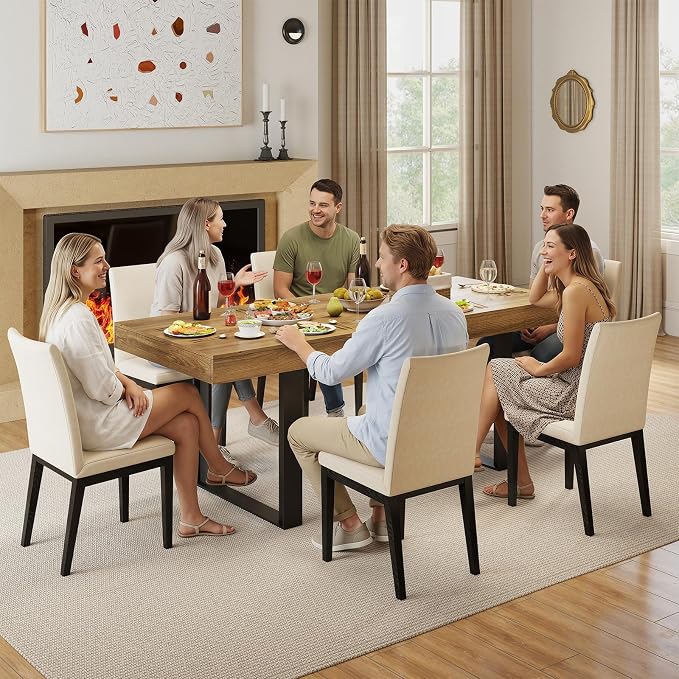 Zevemomo 63"-78.7" Extendable Dining Room Table for 6-8, Expandable Dinner Table Rectangular Kitchen Table Farmhouse Wooden Dining Tables for Dining, Kitchen, Office, Living Room, Space Saving-Brown