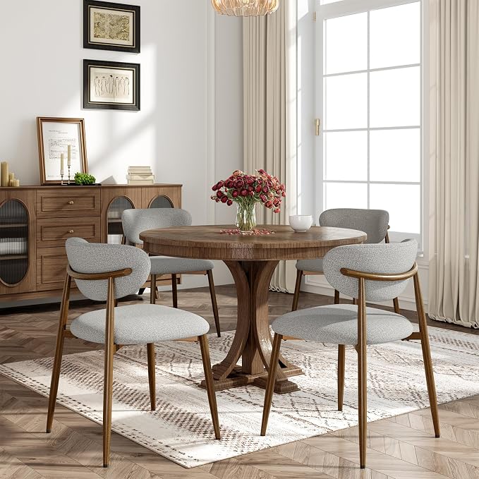 MALOL Dining Chairs Set of 4, Curved Back Kitchen Room Chairs with Metal Legs and Anti Slip Pads, Upholstered Dining Chair for Home and Restaurant, Light Grey