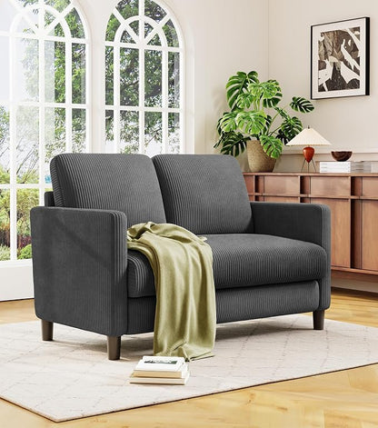 Welzona Loveseat Sofa, 51" Love Seat, Comfy Corduroy Small Loveseat for Small Spaces, Tool-Free Setup Couch for Bedroom, All-Wood Couches for Living Room, Grey