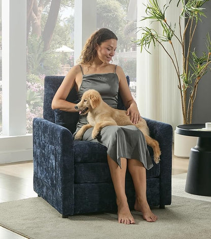 Iroomy Modern Accent Armchair – Cloud-Like Single Sofa with Pocket Spring Seat, Soft Chenille Fabric, Removable Cover, Cozy Lumbar Support for Living Room, Bedroom, Apartment, Blue