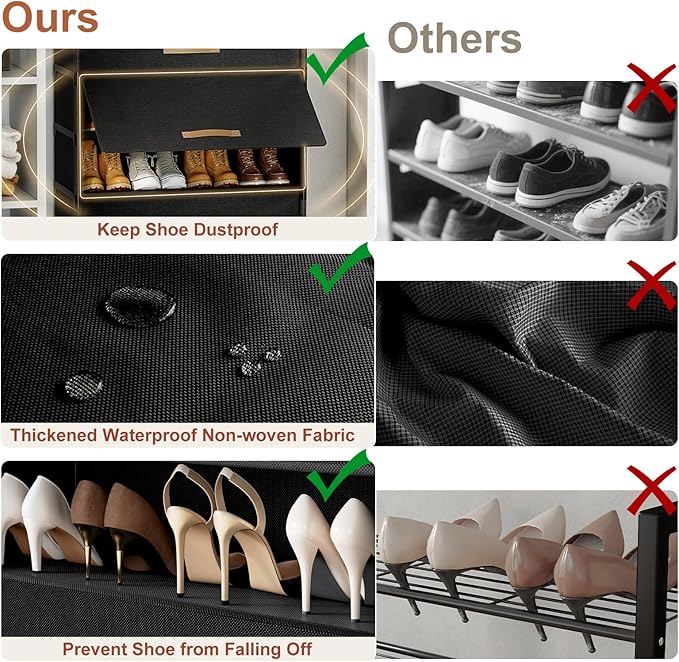Shoe Rack, 7 Tier Shoe Storage Cabinet with Door 28 Pair Plastic Shoe Shelves Organizer for Closet, Entryway, Hallway, Bedroom, Black