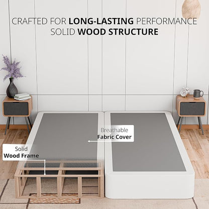 Box Spring Bed Base Full Size, 8-Inch Wood Mattress Foundation – Amish Made in USA – Quiet Noise Free, Under Mattress-Support BoxSpring, Fully Assembled, White
