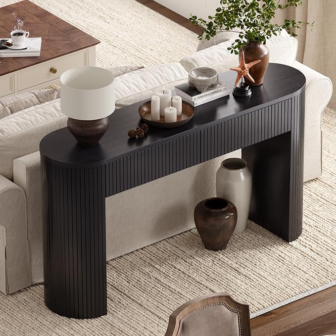 ONBRILL 55 Inch Console Table with 2 Drawers, Entryway Tables with Storage, Sofa Table Behind The Couch, Hallway Tables, Black