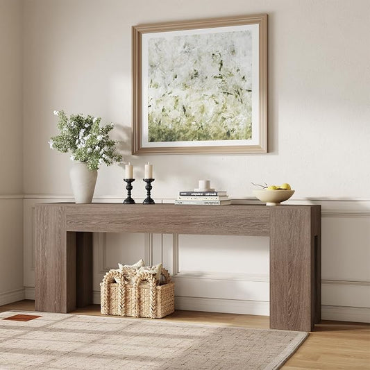 Epecoya Extra Long Sofa Console Table for Entryway Living Room, 79-Inch Farmhouse Wood Behind Couch Table, Rectangular Accent Console with Wooden Double Base for Hallway Foyer Entrance, Light Brown