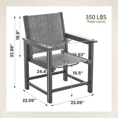 UDPATIO HDPE Dining Chair Set of 2, Heavy Duty Extra-Wide Outdoor Chairs with 360 lb Load Capacity, Easy to Assembly, All-Weather Seating for Patio, Pool, Garden, Backyard,Light-Grey