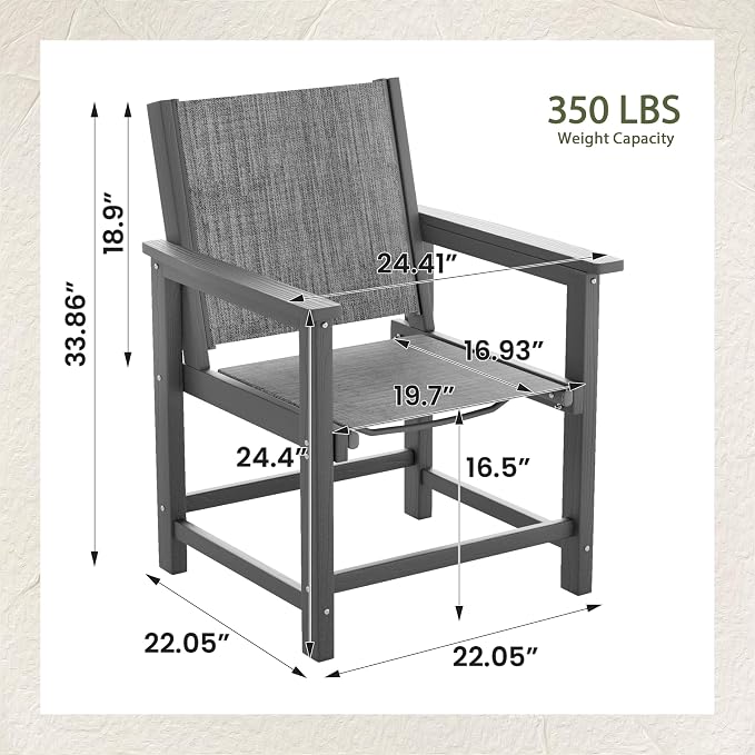 UDPATIO HDPE Outdoor Dining Chair, Heavy Duty Extra-Wide Patio Chairs with 360 lb Load Capacity, Easy to Assembly, All-Weather Seating for Porch, Pool, Garden, Backyard