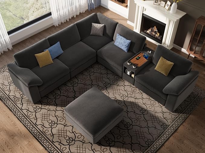 EASE MOOSE Extra Large Sectional Modular Sofa,U Shape Modular Deep Seat Sectional Couch with Console,Removable Washable
