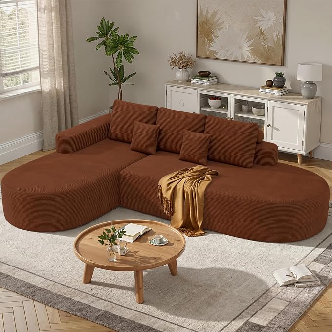 112" Modular Curved Sofa, Oversized Couches for Living Room, Modern Cloud Couch with Deep Seat, Corduroy Foam Couch, No Assembly Required, Red Brown, 1PCS