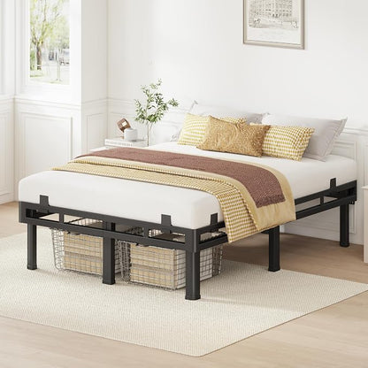 Superay Queen Bed Frame, 14 inch Metal Bed Frame & Box Spring 2 in 1 Design, Double Layer Bed Frame with Rounded Legs, Heavy Duty Platform Support 4000lbs, with Matress Gasket & headboard Adapter