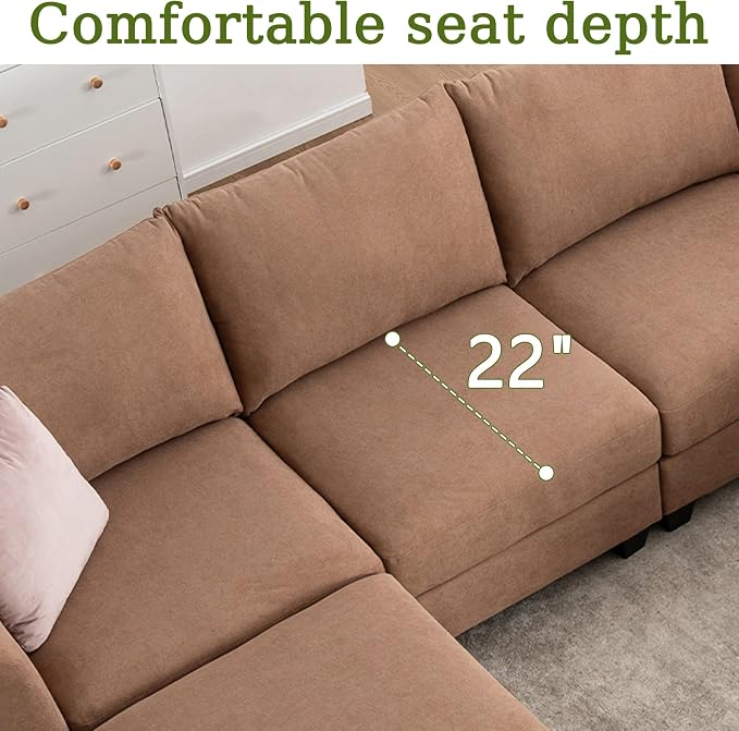 122.8" Large Sectional Couches for Living Room, 6 Seater L Shaped Modular Sectional Sofa with Two Storage Ottomans & USB, Oversized Corner Couch for Living Room（Brown）