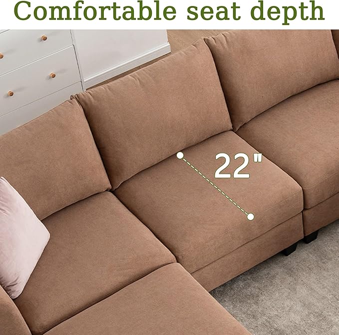 150.4" Large Sectional Couches for Living Room, 8 Seater L Shaped Modular Sectional Sofa with Two Storage Ottomans & USB, Oversized Corner Couch for Living Room（Brown）
