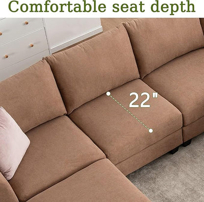 122.8" Large Sectional Couches for Living Room, 6 Seater L Shaped Modular Sectional Sofa with Storage Ottoman & USB, Oversized Corner Couch for Living Room（Brown）