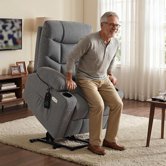 MCombo Power Lift Recliner Chair for Elderly, Electric Lift Chair with Extended Footrest, USB Ports, Cup Holders, Fabric 7287 (Dark Gray, Medium)