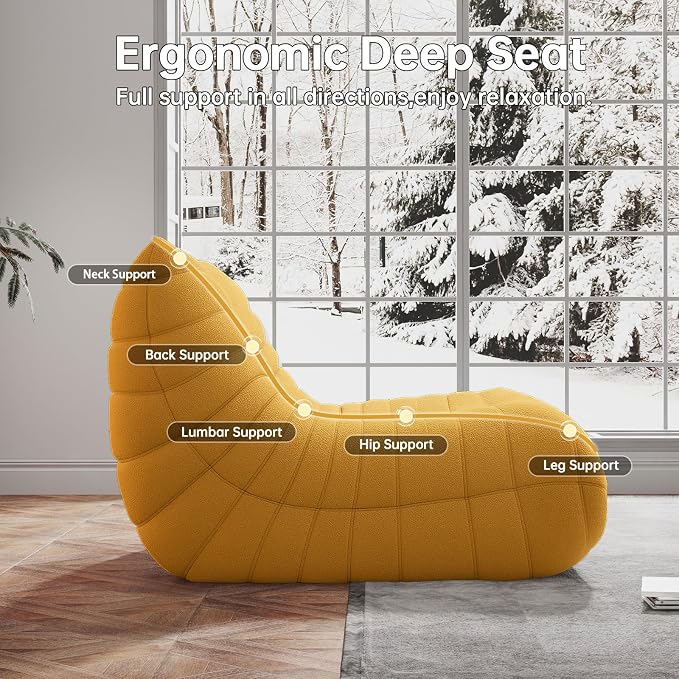 WHGBJA Bean Bag Chairs for Adults with Memory Foam Couch, Loveseat Sofa Chair for Bedroom, Living Room, Reading, Gaming Floor Sofa Couch, Boneless, Comfy