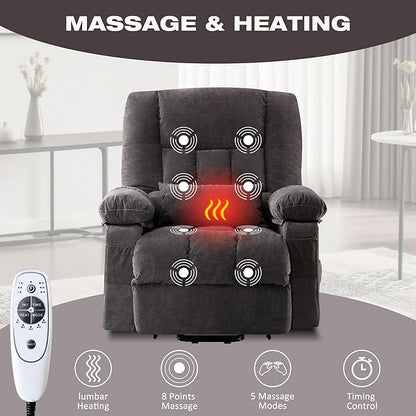 BOSMILLER Power Lift Recliner Chair with Massage and Heat for Elderly,Electric Lift Chair with USB Charging Runction and Side Pockets, Suitable for Living Rooms and bedrooms,Grey