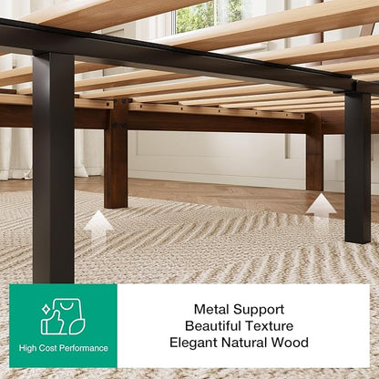 Novilla 12 Inch Full Size Bed Frame Full Bed Frames with Headboard Solid Wooden BedFrame Foundation, No Box Spring Needed, Easy Assembly, Walnut
