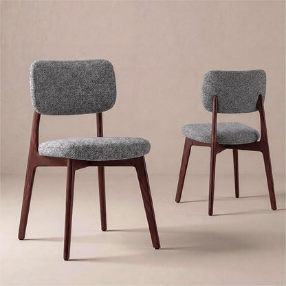 COLAMY Dining Chairs Set of 6, Modern Upholstered Kitchen Room Chairs with Solid Red Oak Wood Legs, 5-Min Easy Assembly Anti-Wobble, High-Weight Fabric Farmhouse Side Chair, 300lbs,Walnut,Darkgrey