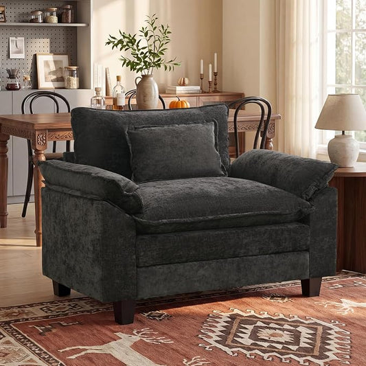 Oprisen Modular Sectional Sofa, Comfy Cloud Couch Sectional Sofa, Chenille Sofa Sleeper Deep Seat Sofa with Throw Pillows for Living Room (Black, 53"- Single Seat)