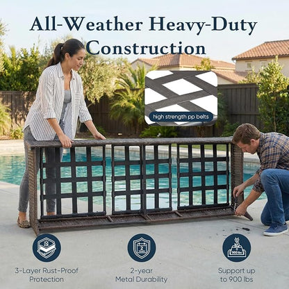 Belord Luxury 6" Thick Cushioned PE Wicker 3-Seater Outdoor Couch, All-Weather Comfortable Modern Patio Sofa, High Back Deep Seat Woven Outdoor Furniture for Porch Balcony, Lawn, Deck - BrownGrey