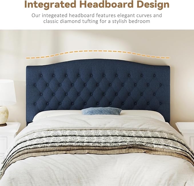Queen Headboard Only, Upholstered Headboard for Adjustable Bed Linen Tufted Queen/Full Size Wall Mounted Head Board with Solid Wood Legs Head Board, Navy Blue