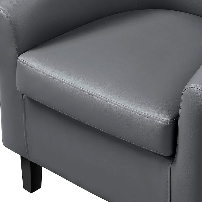 Topeakmart Faux Leather Club Chair, Modern Accent Chair and Cozy Barrel Armchair with Sturdy Wood Legs for Living Room Bedroom Reception Room, Gray