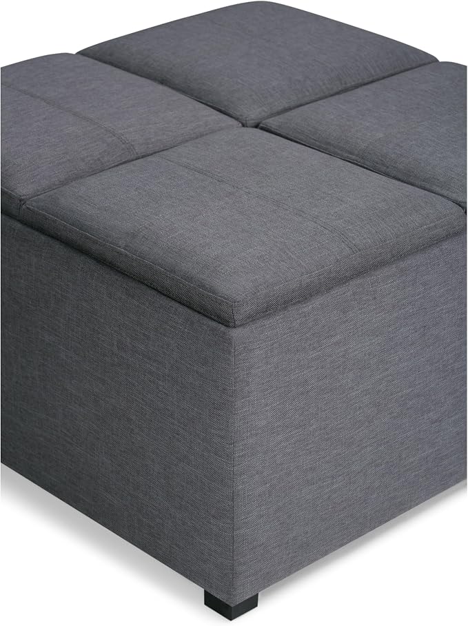 SIMPLIHOME Avalon Wide Contemporary Square Coffee Table Storage Ottoman, Slate Grey, Table Ottoman