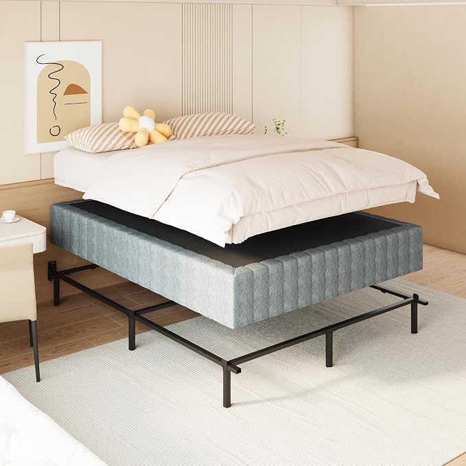 NHODIR 9 Inch King Box Spring, High Profile Box Spring King Size Heavy Duty Metal Mattress Foundation with Upholstered Fabric Cover, Easy Assembly