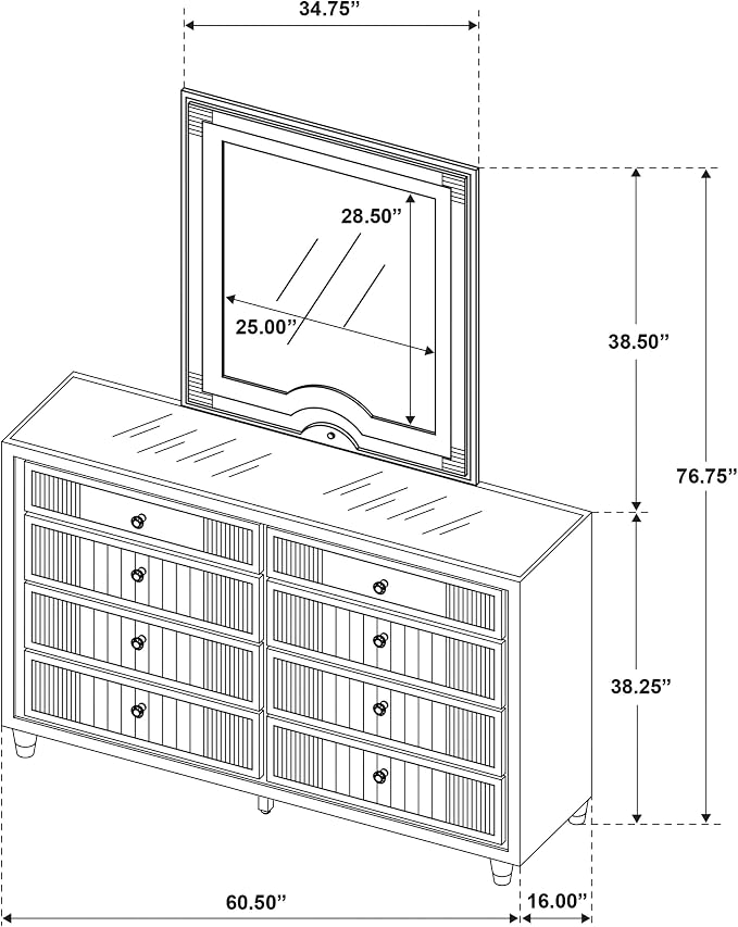Coaster Home Furnishings - Ravenne - Wood - 8-Drawer Dresser with LED Mirror, Velvet Upholstery, and Glass Top - Bedroom - Black - 223193M