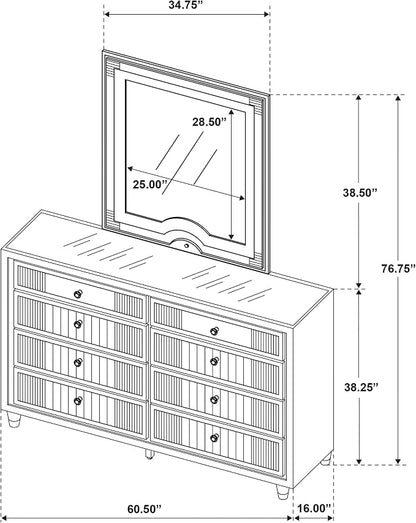 Coaster Home Furnishings - Ravenne - Wood - 8-Drawer Dresser with LED Mirror, Velvet Upholstery, and Glass Top - Bedroom - Black - 223193M