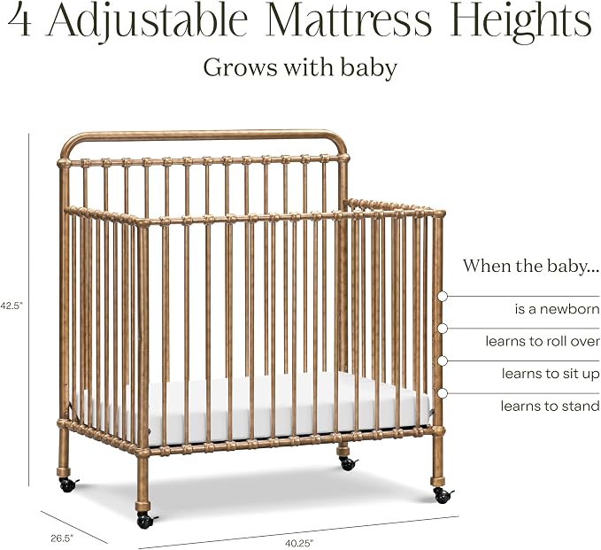 Namesake Winston 4-in-1 Convertible Mini Crib w/Wheels Durable Metal | GREENGUARD Gold Certified - Portable, Metal Baby Crib w/ Removable Wheels - Converts to Toddler Bed, Daybed & Twin Size Bed