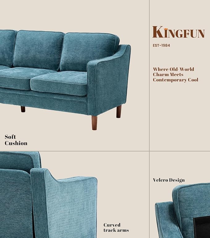 Kingfun Couch Sets for Living Room, 3 Seater Couch and Armchair, Mid Century Modern Sofa Set, Chenille Couch with Solid Wood Frame for Bedroom
