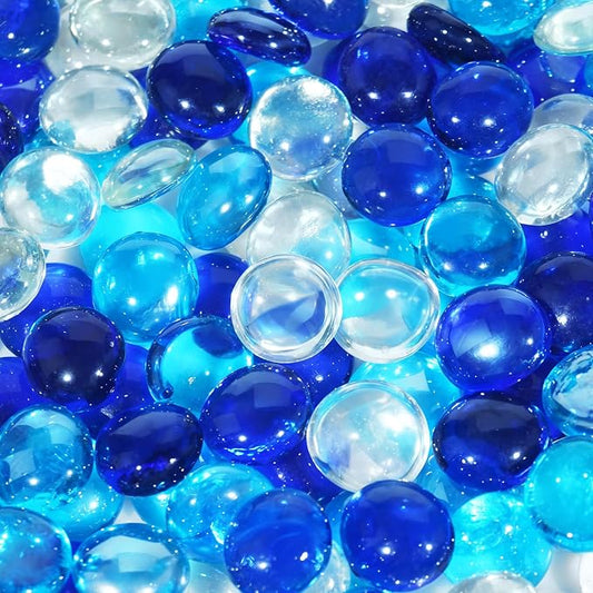 20 Pounds Fire Glass Rocks, 3/4 Mixed Color Fire Glass Beads for Propane Fire Pit, Fireplace and Outdoor Decorative (Caribbean Blue+Cobalt Blue+Crystal Ice)