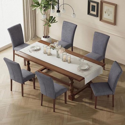 MALOL Dining Chairs Set of 6, High Back Dining Chair with Wood Legs and Nailhead Trim, Modern Padded Kitchen Room Chairs for Dining Room/Restaurant, Grey