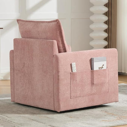 Swivel Accent Chair, Modern Swivel Barrel Chair for Living Room, 360 Degree Comfy Square Accent Barrel Chair, Upholstered Sofa Armchair for Bedroom,Reading, Chenille, Pink